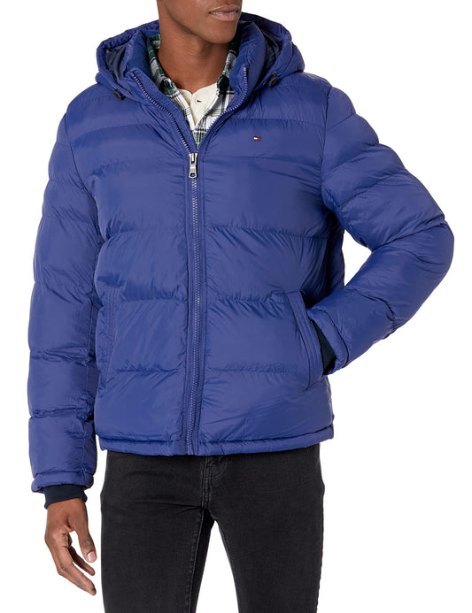 Tommy Hilfiger Men's Hooded Puffer Jacket, Royal Blue, L-Tall