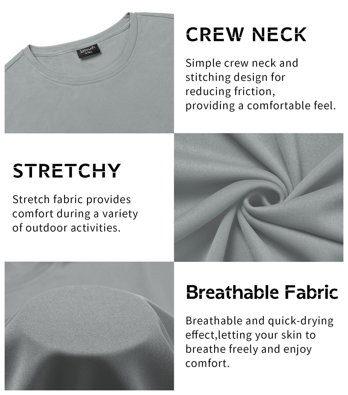 Idtswch Men's Tall T-Shirt Rash Guard UPF 50+ T-Shirt Quick Dry Swim Water Top Tee Short Sleeve Athletic Shirts gray-3XL