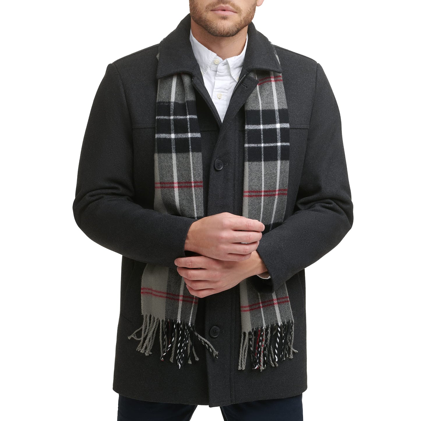 Dockers Men's Weston Wool Blend Coat with Scarf (Regular and Big & Tall), Charcoal, 3X-Large