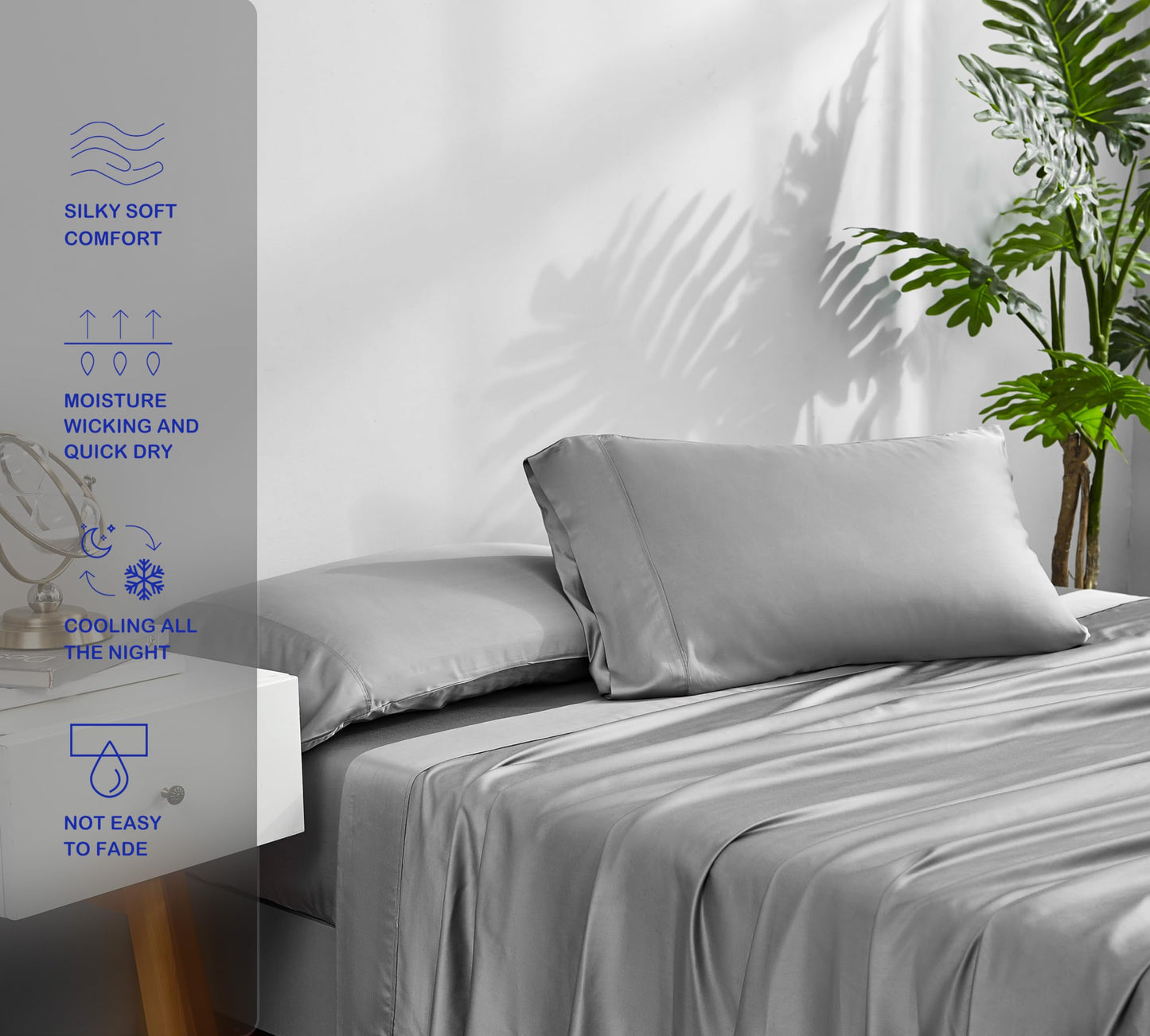 ACCURATEX Cooling Sheets California King Size - Viscose Made from Bamboo, Luxury Cool Silky Sheet Set for Cal King Size Bed, Super Soft Breathable Bed Sheets up to 16 inches Deep Pockect,Grey