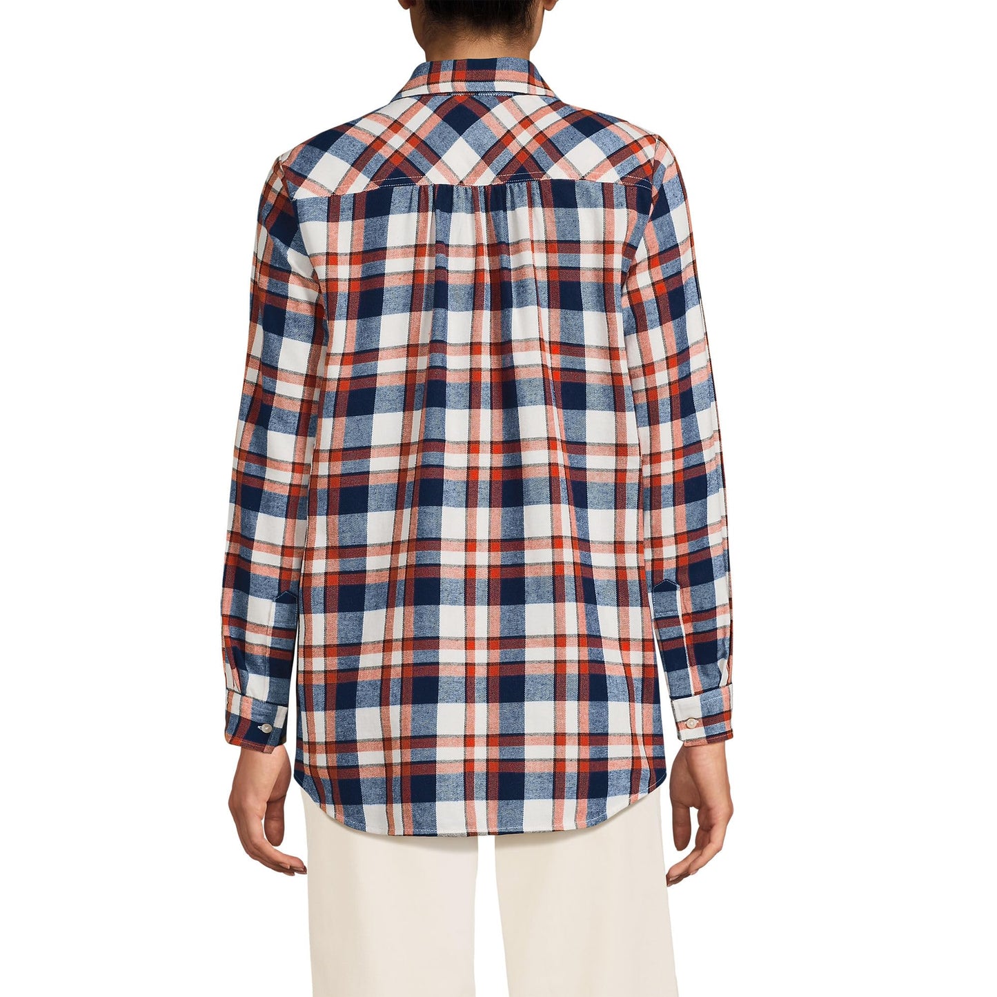 Lands' End Womens Flannel Boyfriend Long Sleeve Shirt Fireside Flannel Tall X-Large