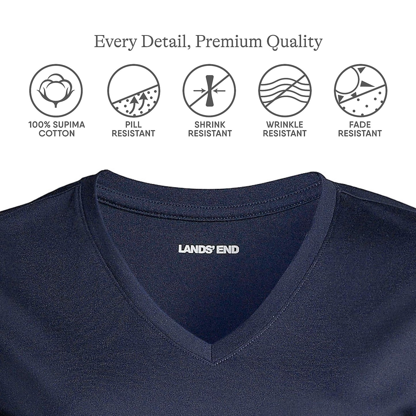 Lands' End Womens SS Relaxed Supima V Neck T Shirt Radiant Navy Tall Large