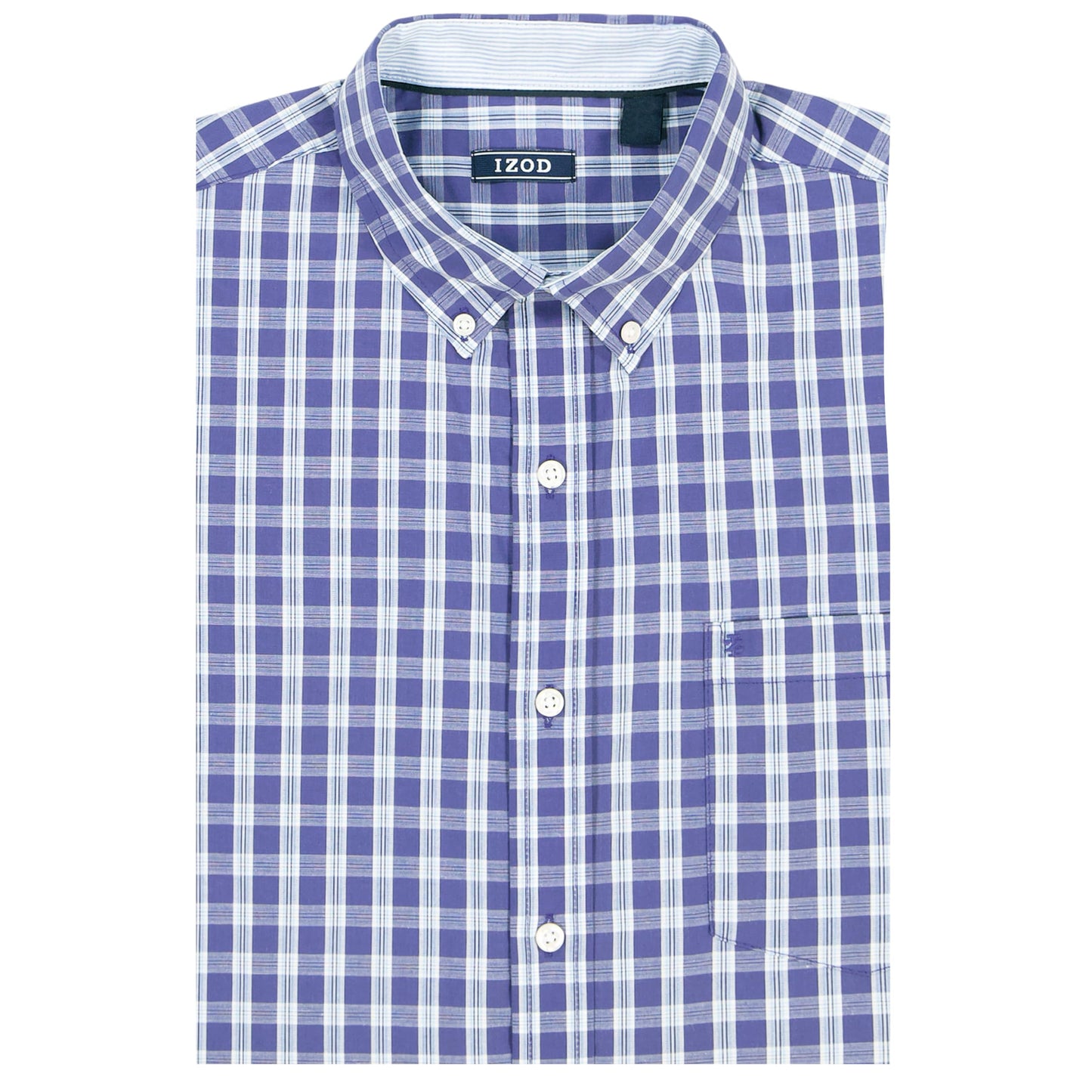 IZOD Men's Big and Tall Performance Comfort Long Sleeve Gingham Button Down Shirt, Skipper Blue