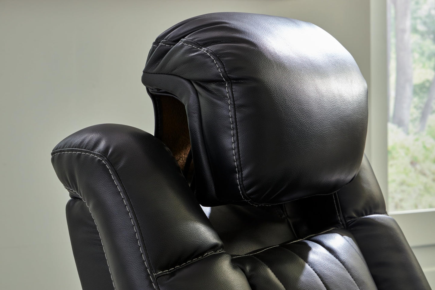 Signature Design by Ashley Caveman Den Modern Faux Leather Power Reclining Sofa with Adjustable Headrest, Drop Down Table, Electrical Outlets and LED Reading Lights, Black