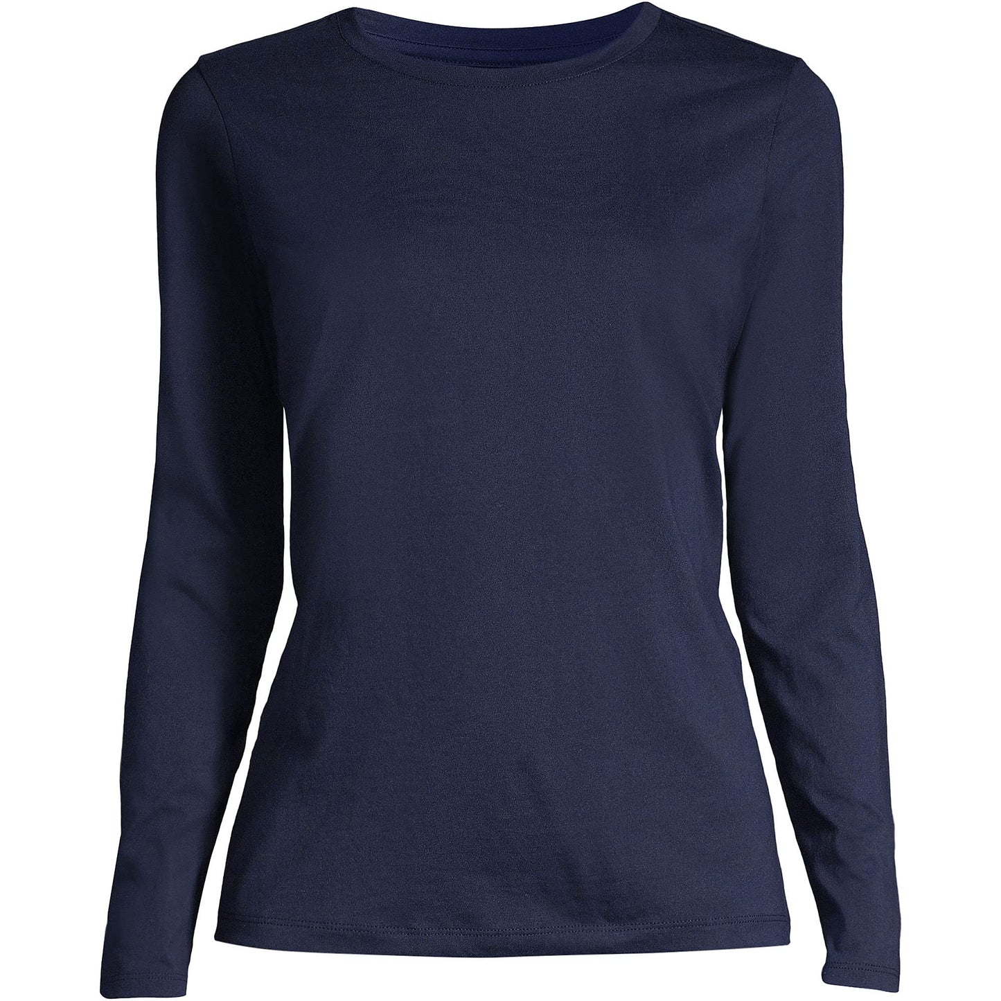 Lands' End Womens Long Sleeve Relaxed Supima Cotton Crew Neck T Shirt Radiant Navy Tall Small