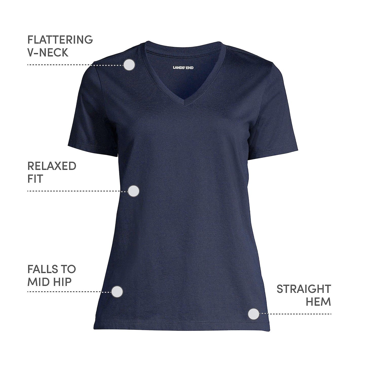 Lands' End Womens SS Relaxed Supima V Neck T Shirt Radiant Navy Tall Large