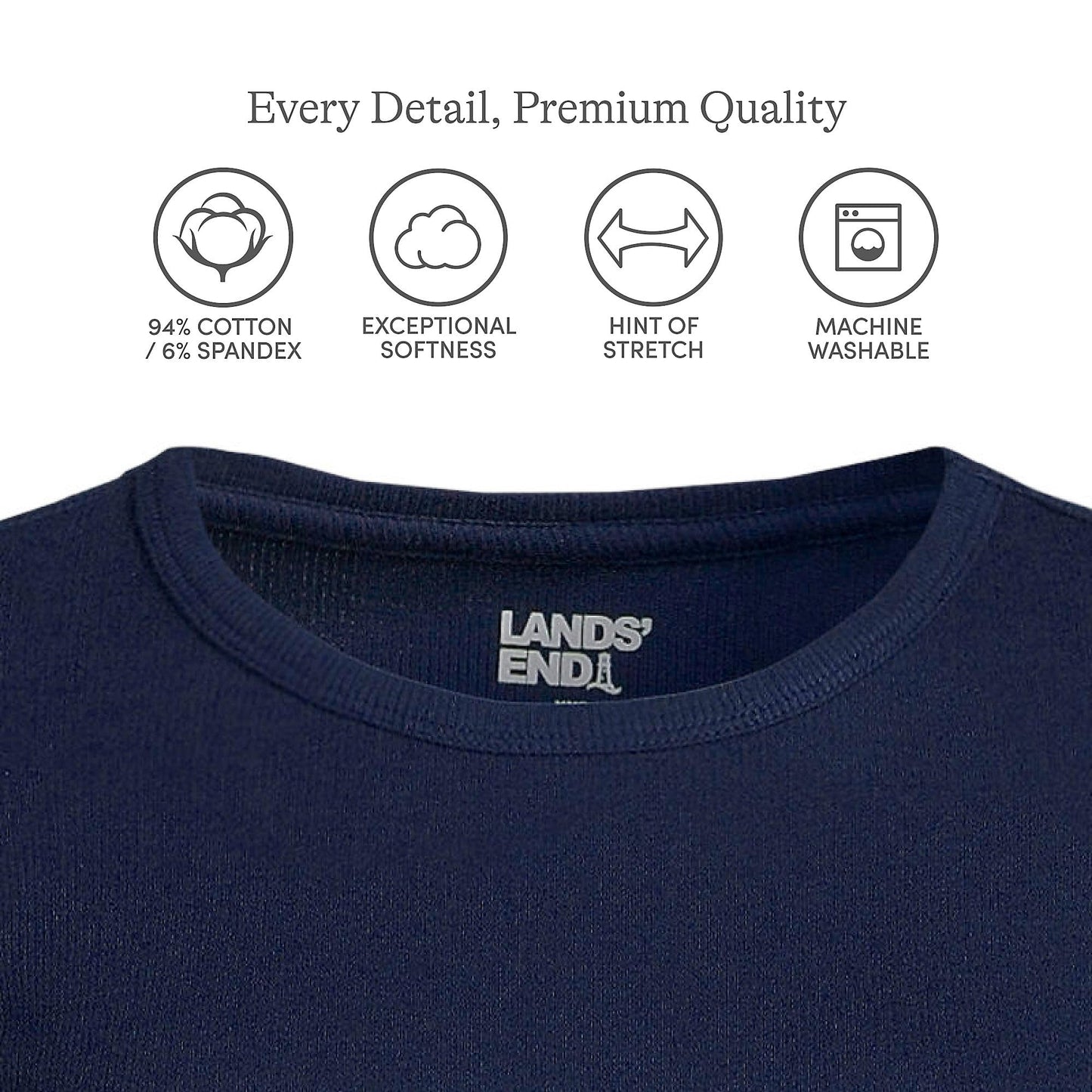Lands' End Womens Long Sleeve Micro Rib Crew Deep Sea Navy Tall Large