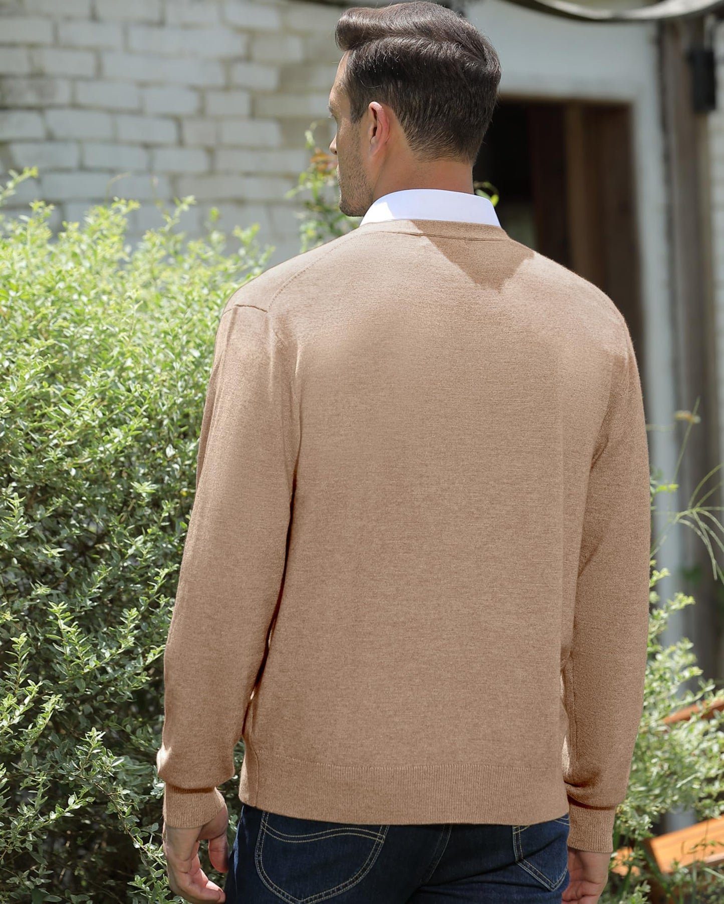 Kallspin Men's Tall Cardigan Sweaters Wool Blend V Neck Button Down Sweaters with Pockets(Coffee, L-Tall)