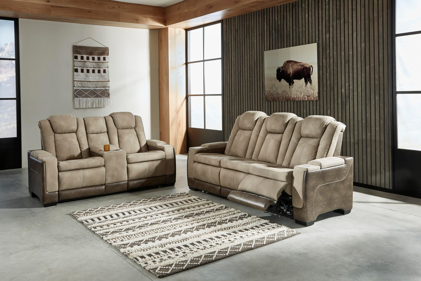 Signature Design by Ashley Next-Gen DuraPella Power Reclining Sofa with Adjustable Headrest, Sand