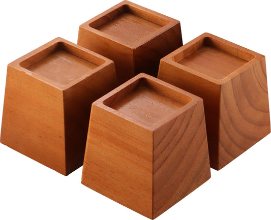 Lufia Wood Bed Risers 4 Inch, Premium Pine Furniture Risers - Sturdy, Stylish and Space Saving 4" Bed Lift for Sofa, Desk and More - 4-Pack (Brown Wood, 4 Inch)