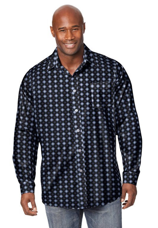KingSize Men's Big & Tall The No-Tuck Casual Shirt - 5XL, Black Geo