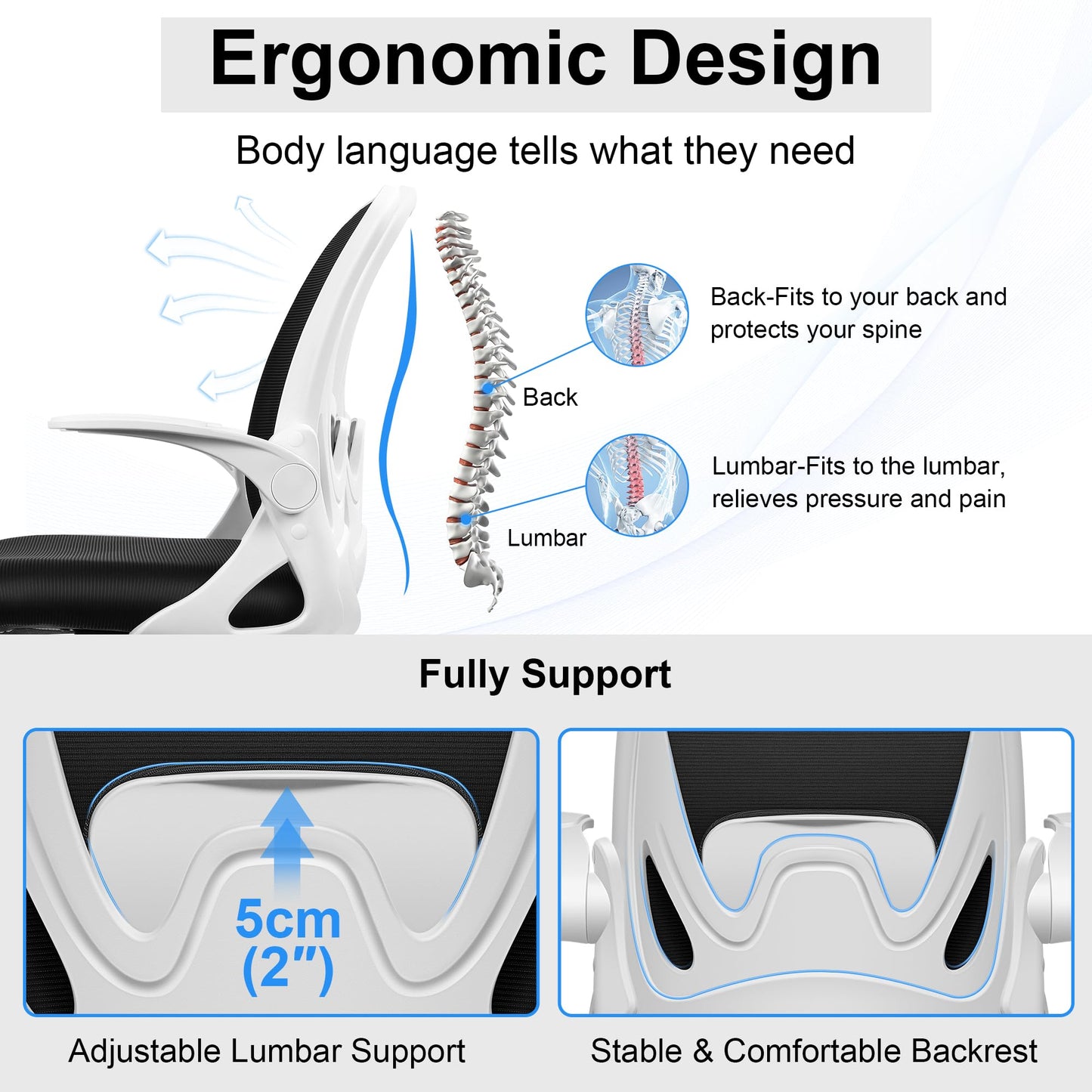 Drafting Chair Tall Office Chair with Flip-up Armrests, Adjustable Height, and Enhanced Lumbar Support - Ergonomic Rolling Stool, Back Support, and Adjustable Foot Rest Ring for Standing Desk White