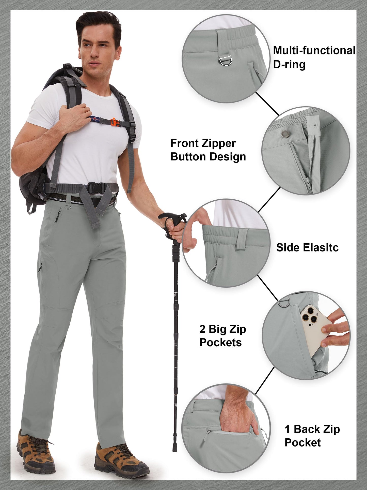 SEVEGO 30"/32"/34"/36" Inseam Men's Tall Hiking Pants Quick Dry Outdoor Waterproof Fishing Cargo Pants with Belt 5 Pockets 38" Light Green M