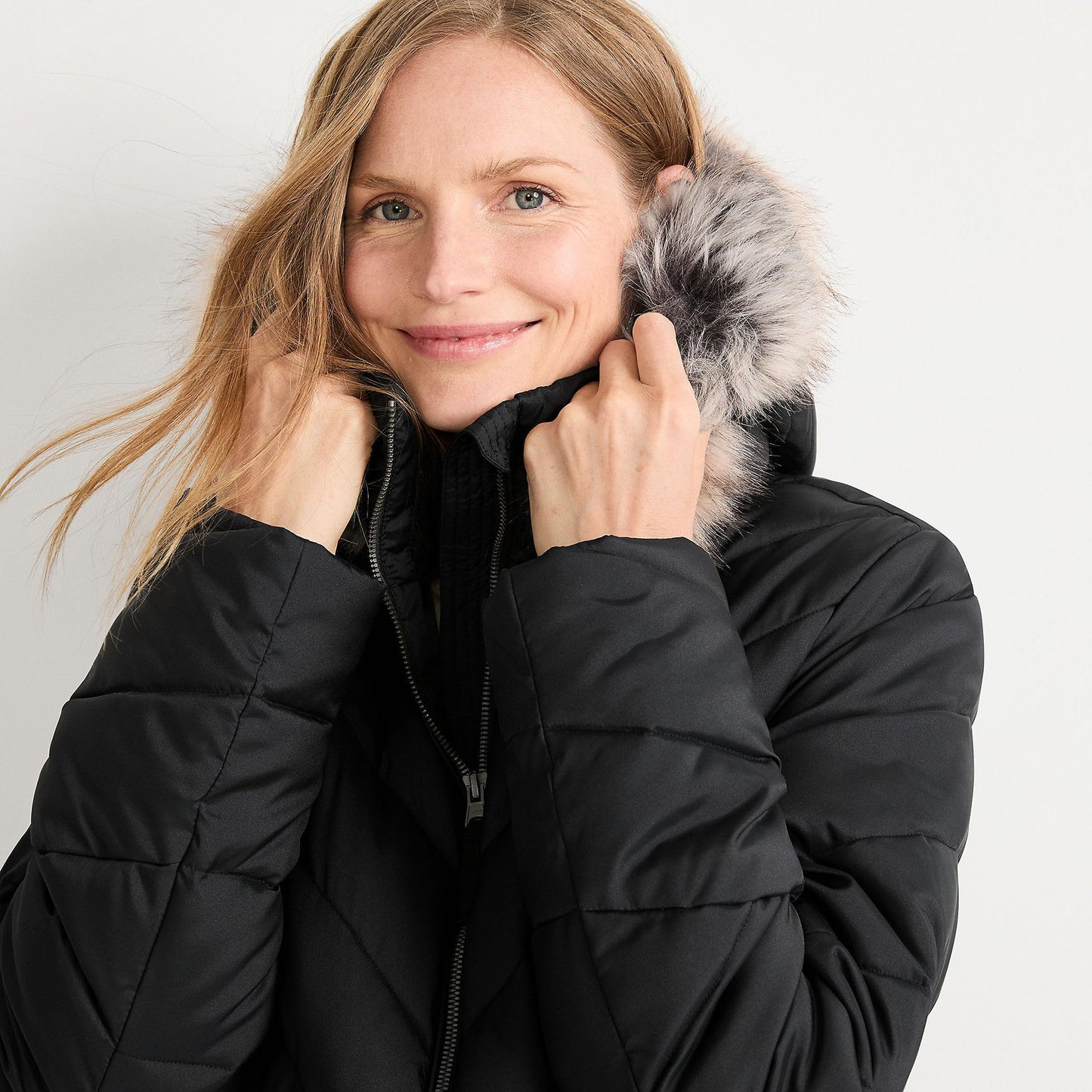 Lands' End Womens Plush Lined Insulated Coat Black Tall Large