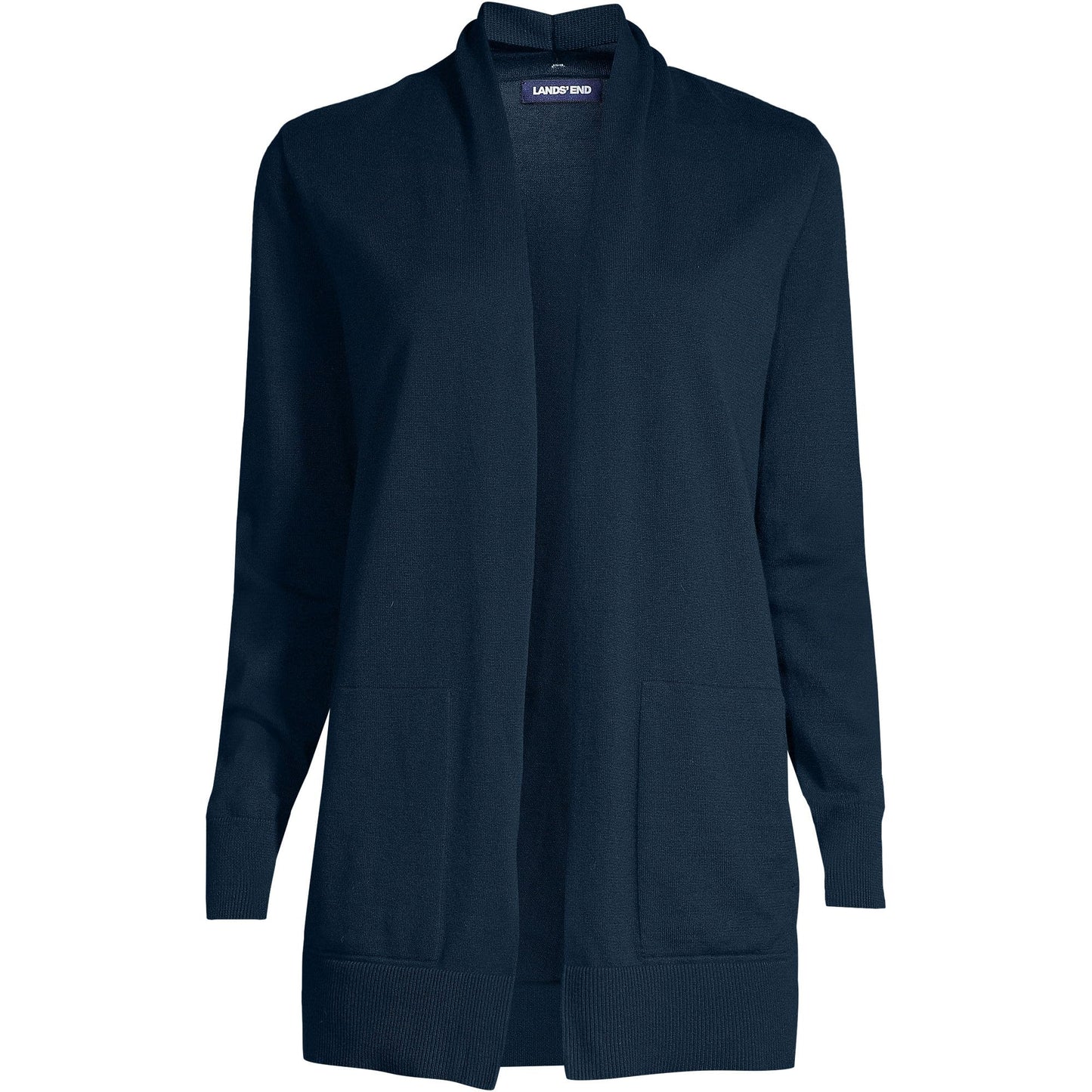 Lands' End Womens Cotton Long Sleeve Open Cardigan Sweater Radiant Navy Tall Small