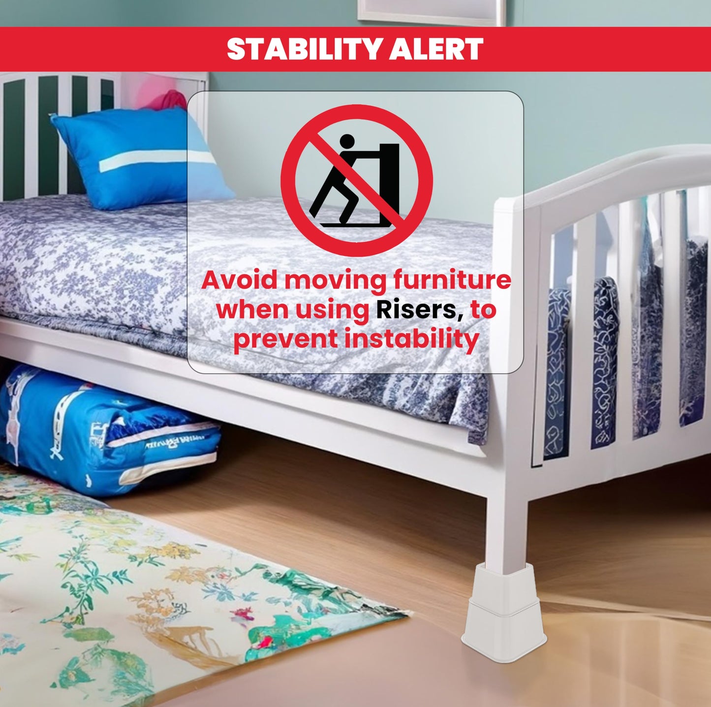 Utopia Bedding Adjustable Bed Furniture Risers - Elevation in Heights 3, 5 or 8 Inch Heavy Duty Risers for Beds and Under Bed Storage - Supports up to 1,300 lbs - (Set of 4 Riser, White)