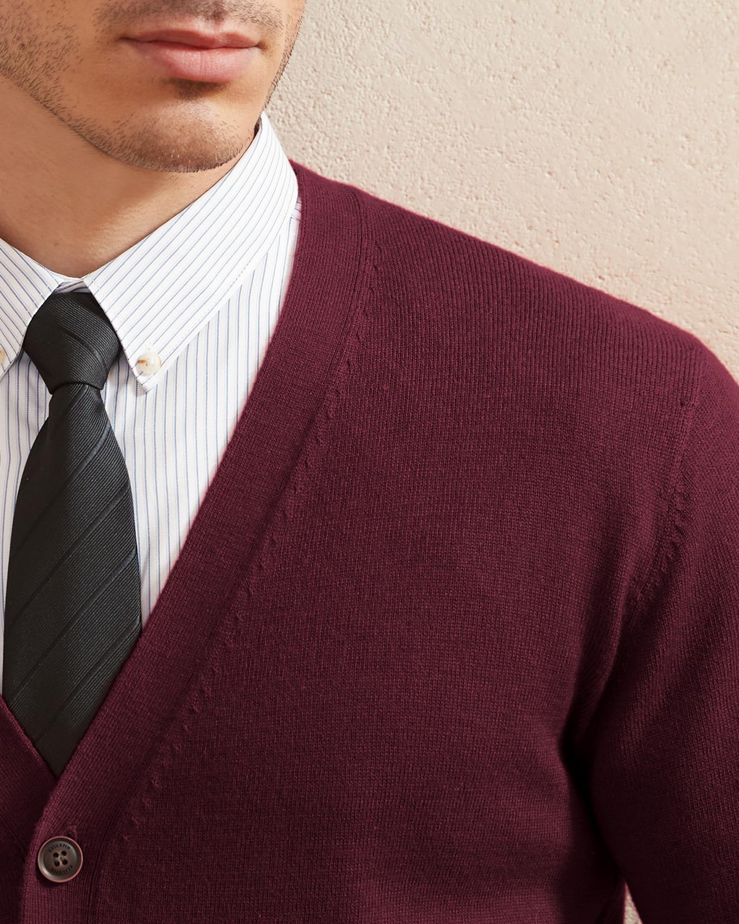 Kallspin Men's Tall Cardigan Sweaters Wool Blend V Neck Button Down Sweaters with Pockets(Burgundy Red, 3XL-Tall)