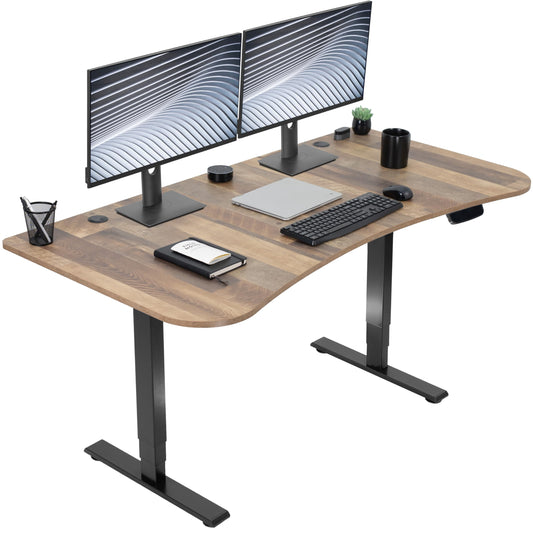 VIVO Electric 63 x 32 in Standing Desk, Memory Height Adjustment, 176 lb Frame Support, 2E Series, Reclaimed Wood Top Black Frame, DESK-KIT-2EBP - 51" Max Height