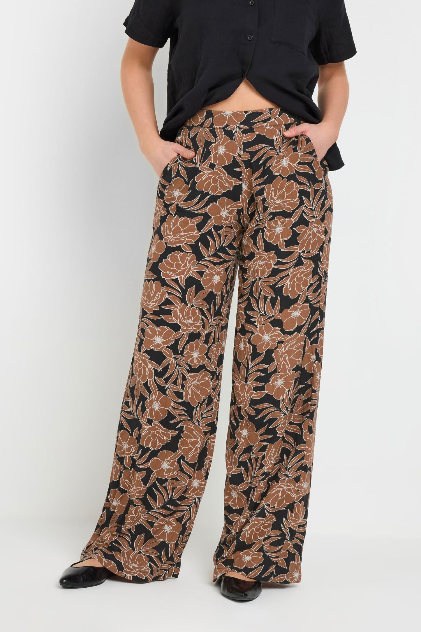 Long Tall Sally LTS Tall Floral Print Wide Leg Pants Orange 18