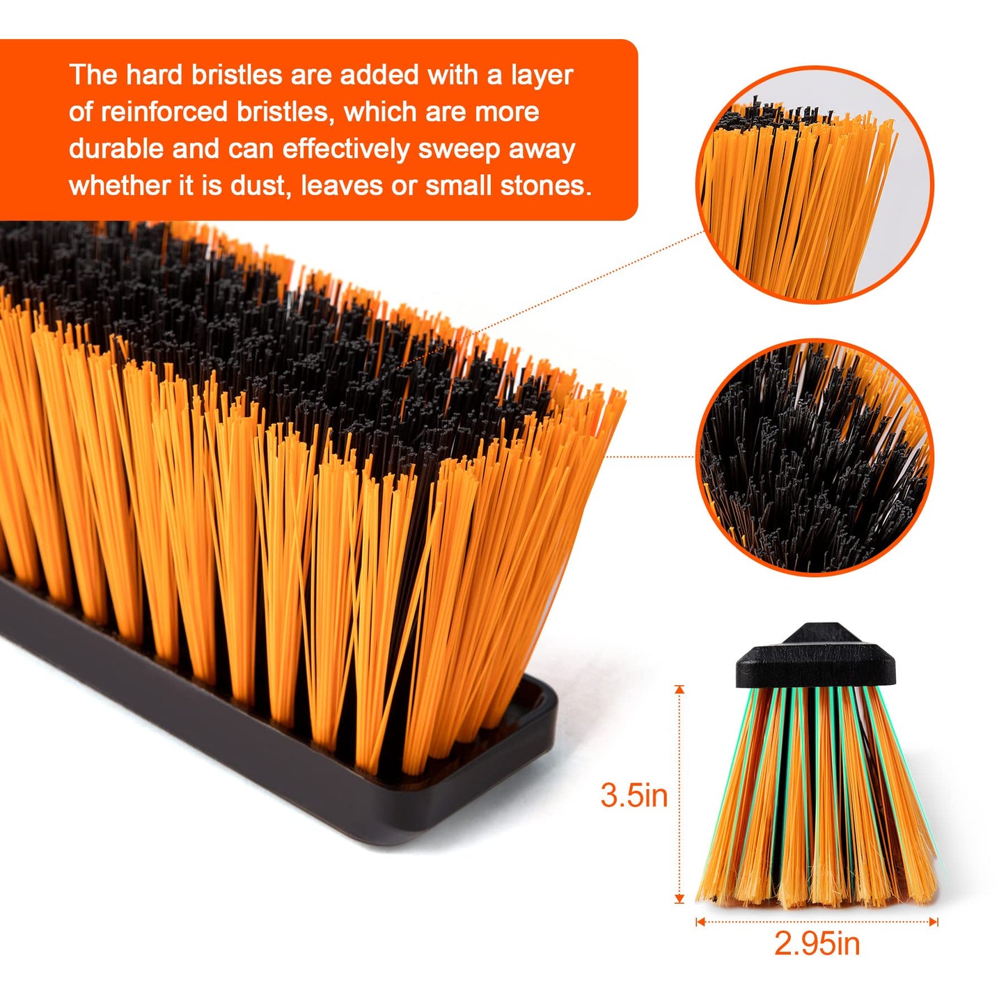 CLEANHOME 24”Push Broom Brush for Floor Cleaning with 65” Long Handle and Stiff Bristles, Heavy Duty Brush for Shop, Deck, Garage, Concrete,Indoor and Outdoor Broom,Orange