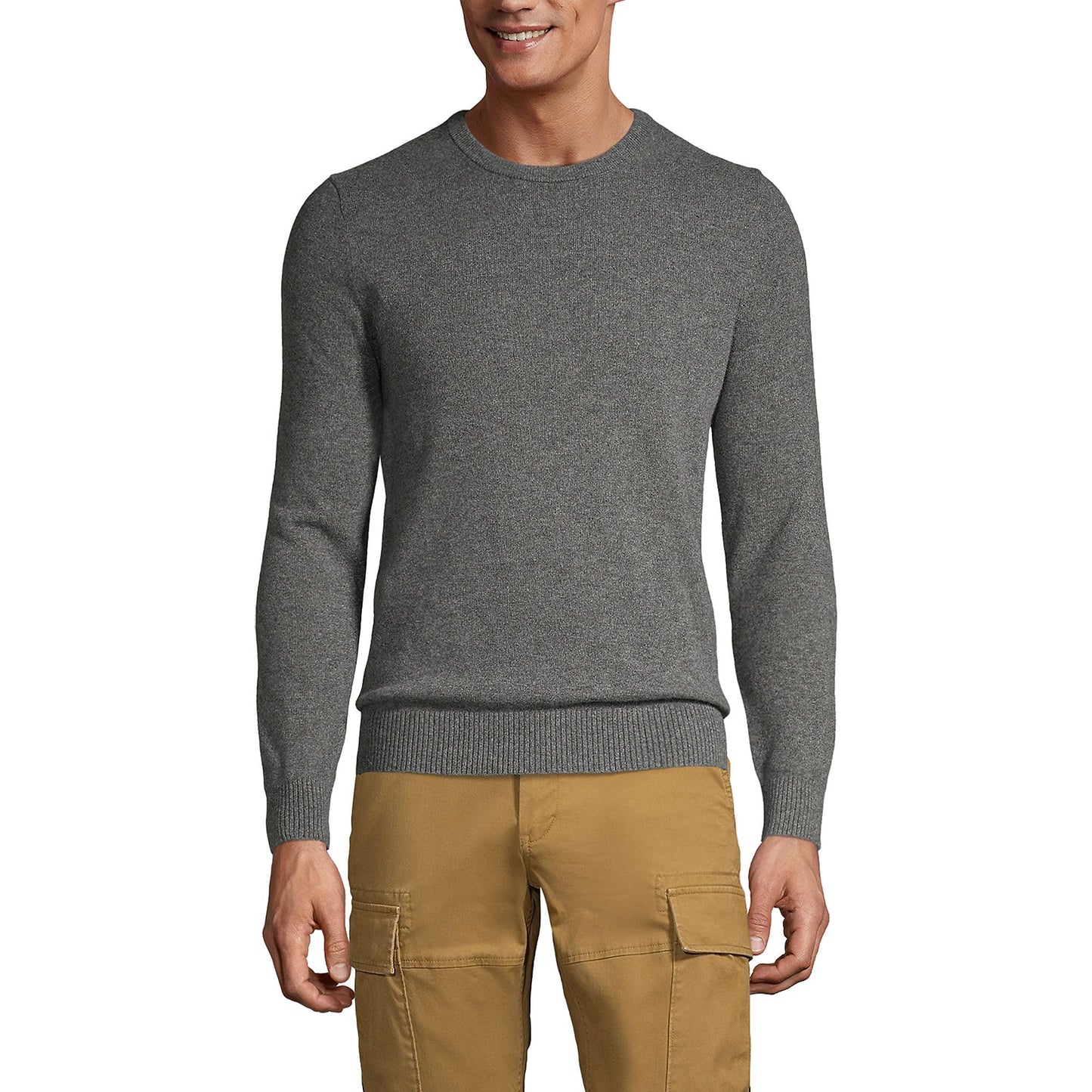 Lands' End Mens Fine Gauge Cashmere Sweater Charcoal Heather Tall X-Large