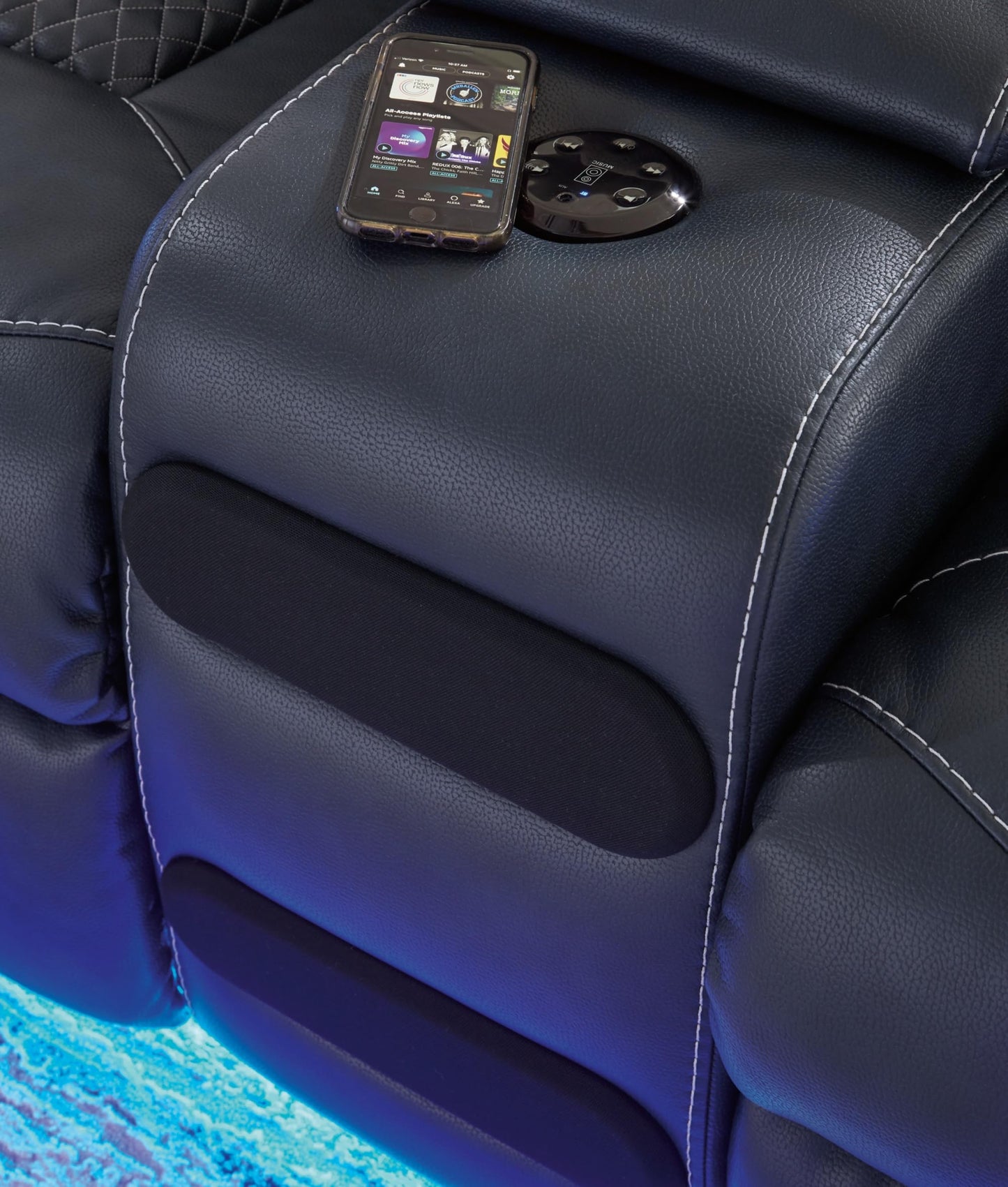 Signature Design by Ashley Fyne-Dyme Contemporary Power Reclining Loveseat with Console, USB Charging Ports and Adjustable Headrest, Blue