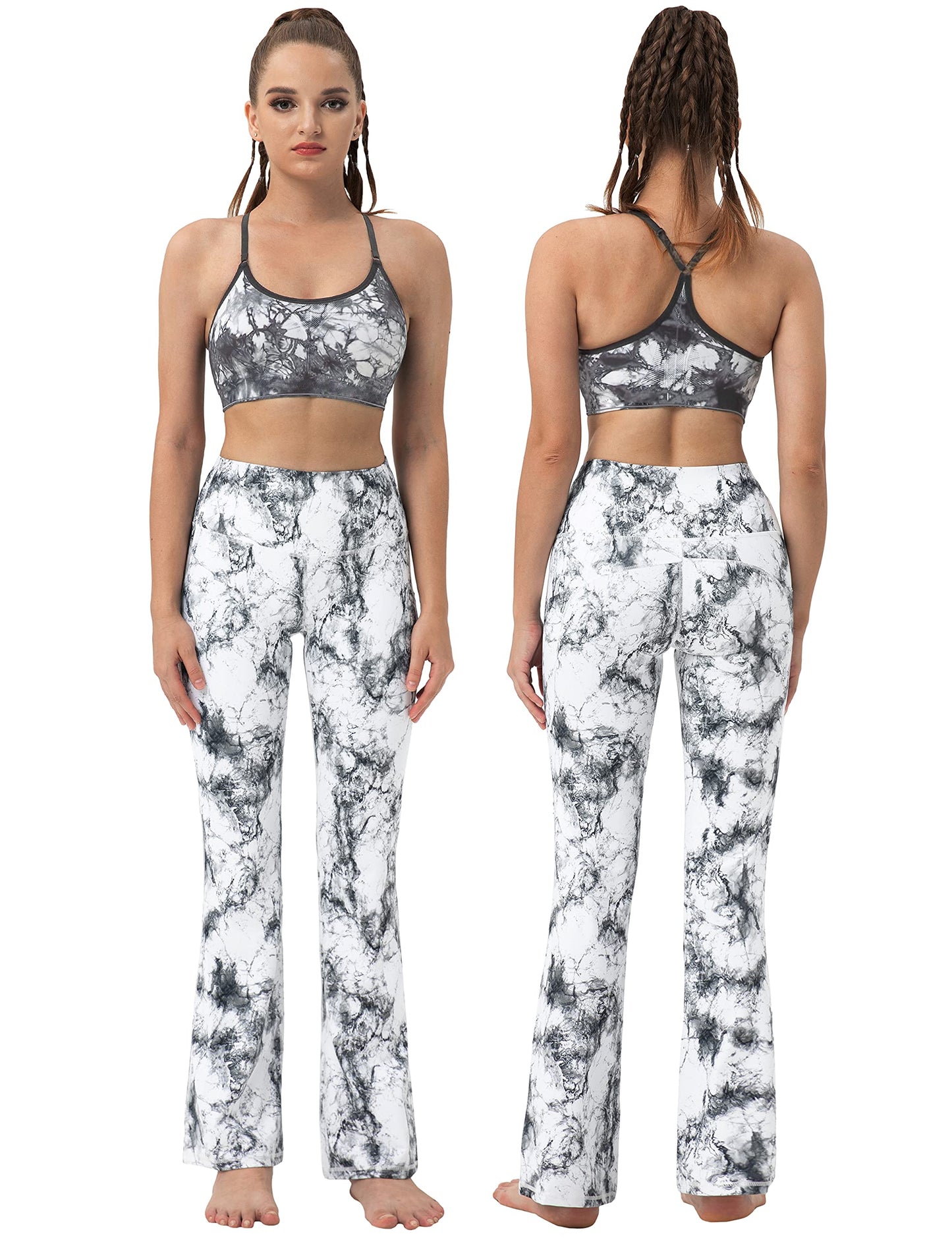 BUBBLELIME 29"/31"/33"/35" 4 Styles Women's Tummy Control Bootcut Yoga Pants - Side Pockets_ARABESCATO M-35 Inseam