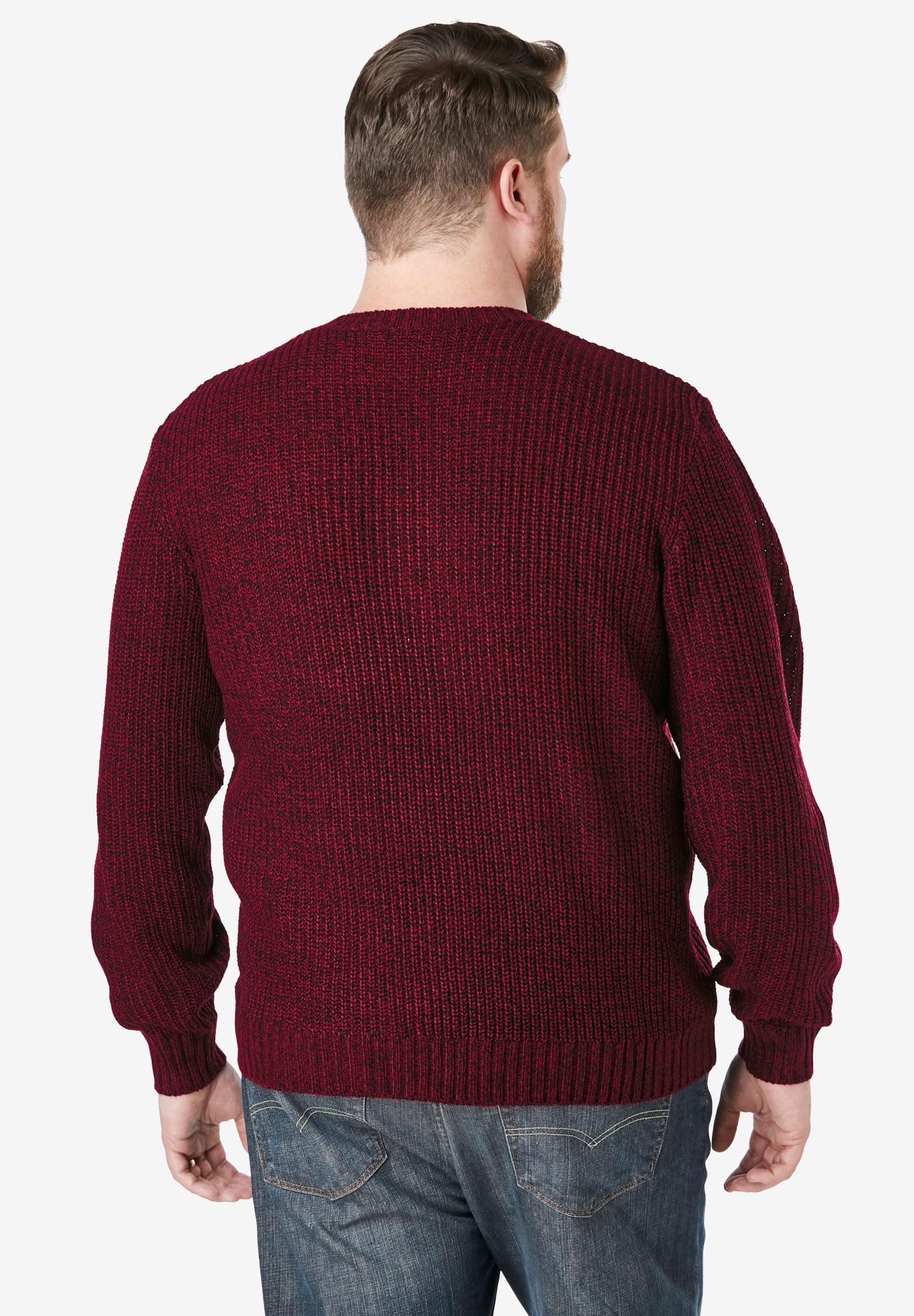 KingSize Men's Big & Tall Shaker Knit Crewneck Sweater - 9XL, Rich Burgundy Marl