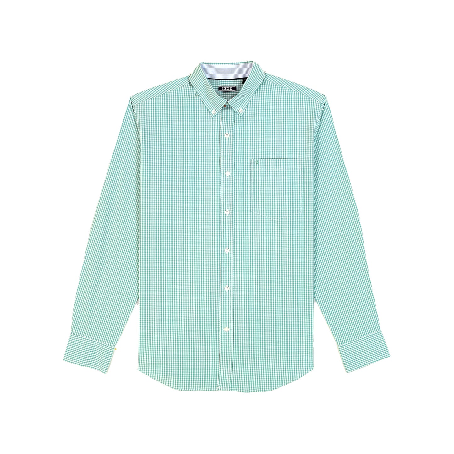 IZOD Men's Big and Tall Performance Comfort Long Sleeve Gingham Button Down Shirt, Beryl Green