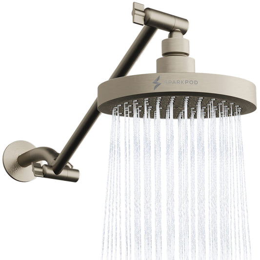 SparkPod Round Rain Shower Head with Extension Arm - Height Adjustable Shower Head with High Pressure Performance - Easy 1-Minute Installation (11" Arm Extension, Elegant Brushed Nickel)