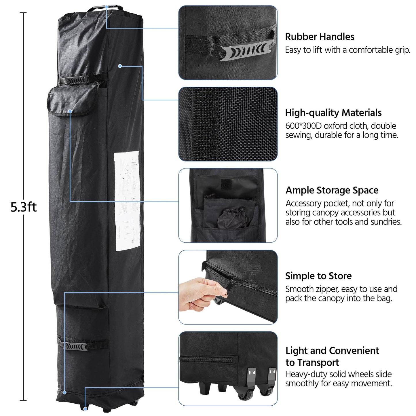 Yaheetech Canopy Tent, Commercial Instant Heavy Duty Canopy, 500D Waterproof Adjustable Canopy with Wheeled Carry Bag, 4 Sandbags and 4 Stakes (10x10, White)