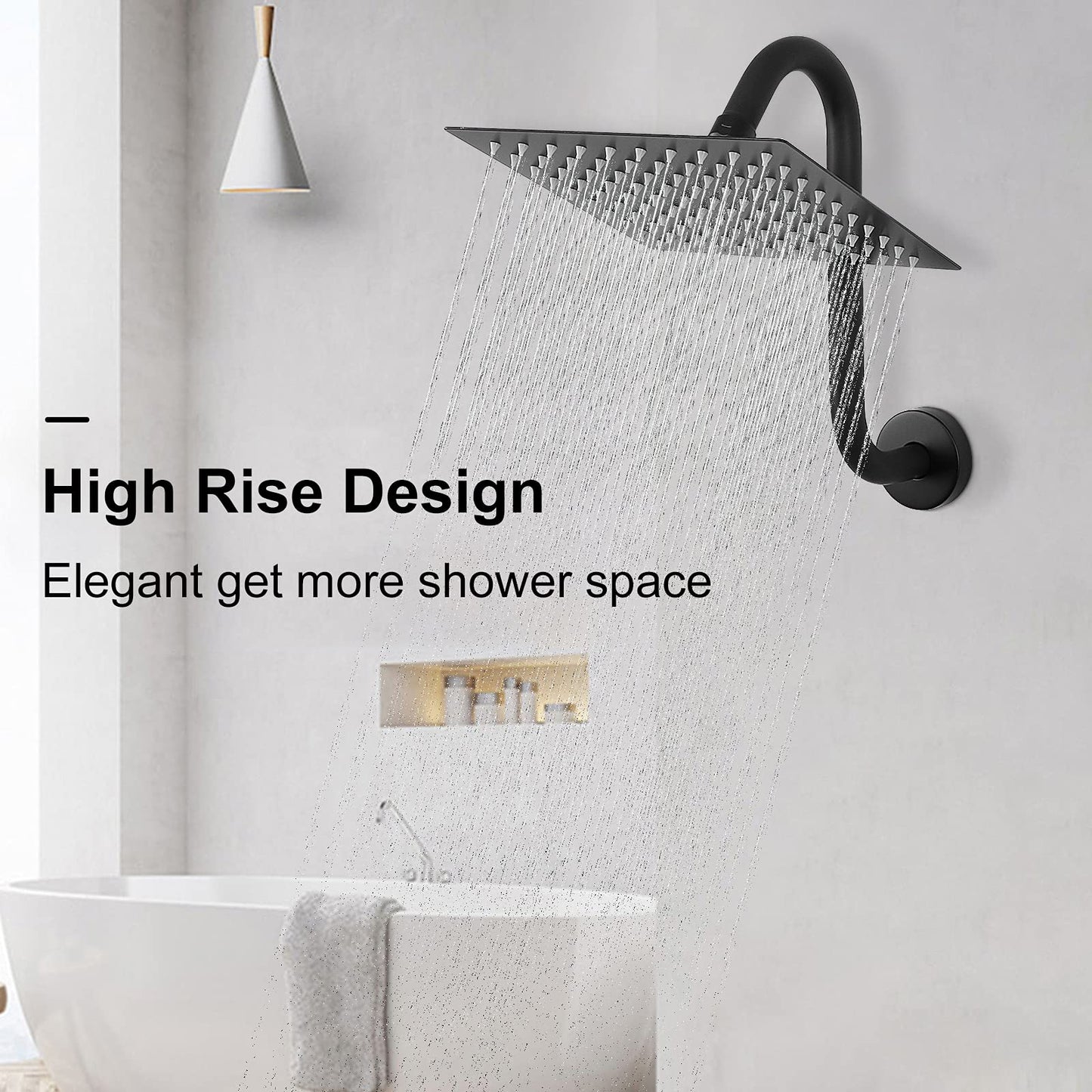 NearMoon S Shaped Shower Head Riser Pipe, Shower Extender Arm with Flange, Standard 1/2" Connection- Bathroom Accessory, 10 Inch (1 Pack, Matte Black)