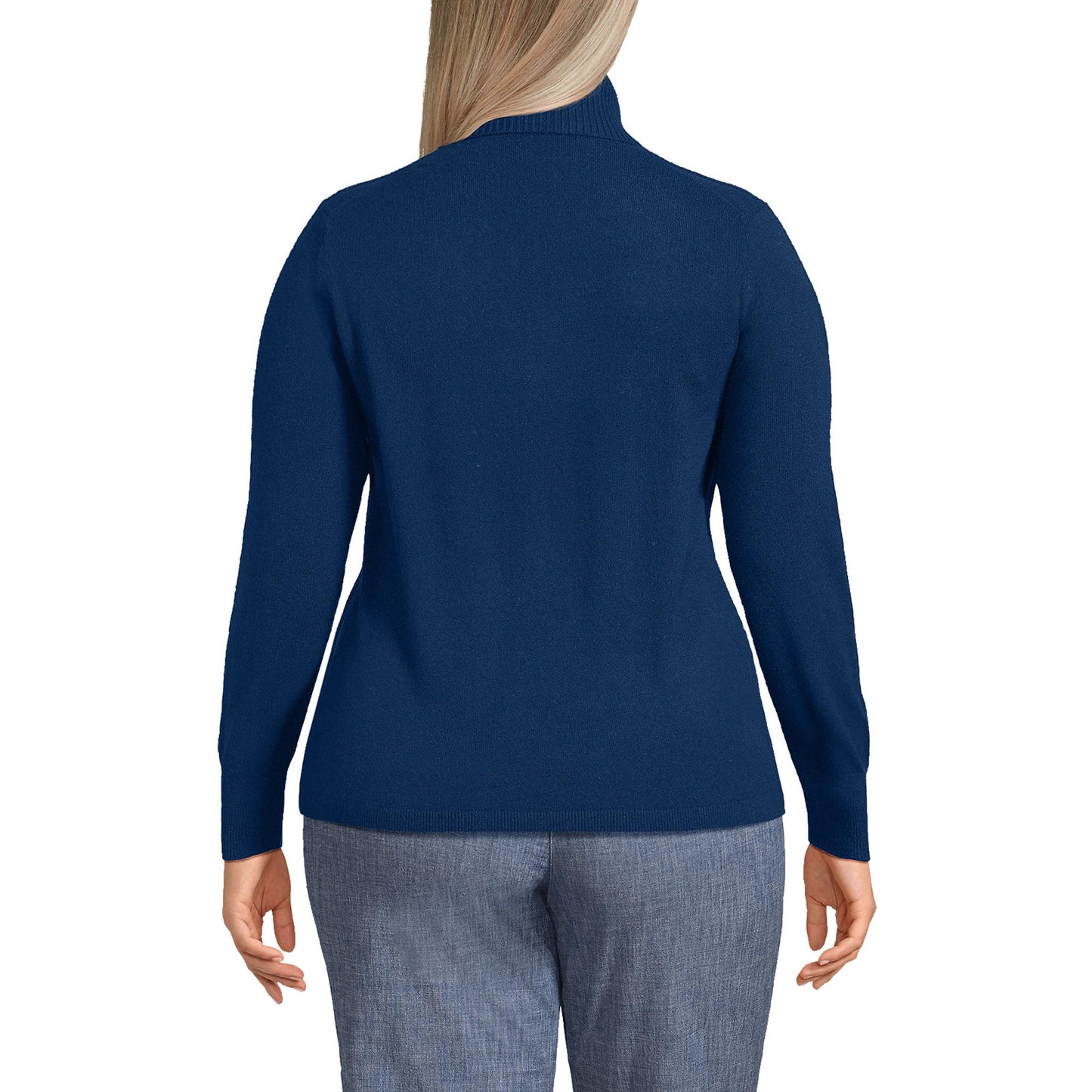 Lands' End Womens Cashmere Turtleneck Sweater Deep Sea Navy Tall Small