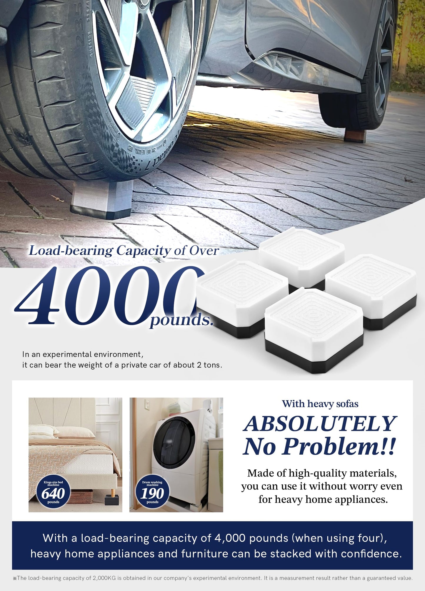 EclatBain Bed Risers Furniture Risers Heavy-Duty Rectangular Adjustable Block Lift to 3 inches and 4.3 inches Desk, Sofa, Chair Legs, Refrigerator, Washing Machine Support up to 4000 pounds