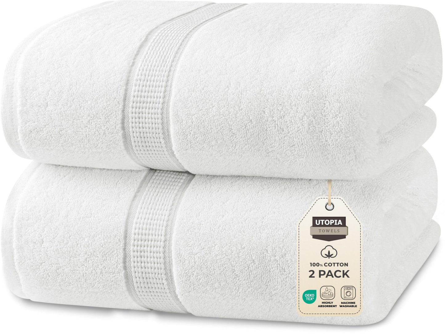 Utopia Towels Luxurious Jumbo Bath Sheet 2 Piece, 600 GSM, 35 by 70 Inches, 100% Ring Spun Cotton, Highly Absorbent and Quick Dry Extra Large Bath Towel, Super Soft Towel, White