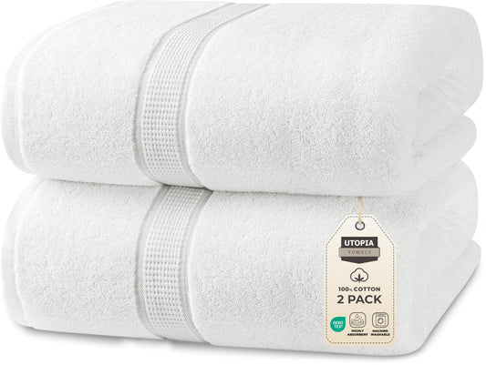 Utopia Towels Luxurious Jumbo Bath Sheet 2 Piece, 600 GSM, 35 by 70 Inches, 100% Ring Spun Cotton, Highly Absorbent and Quick Dry Extra Large Bath Towel, Super Soft Towel, White