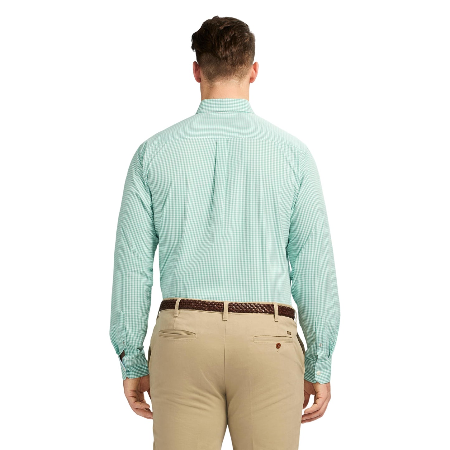 IZOD Men's Big and Tall Performance Comfort Long Sleeve Gingham Button Down Shirt, Beryl Green