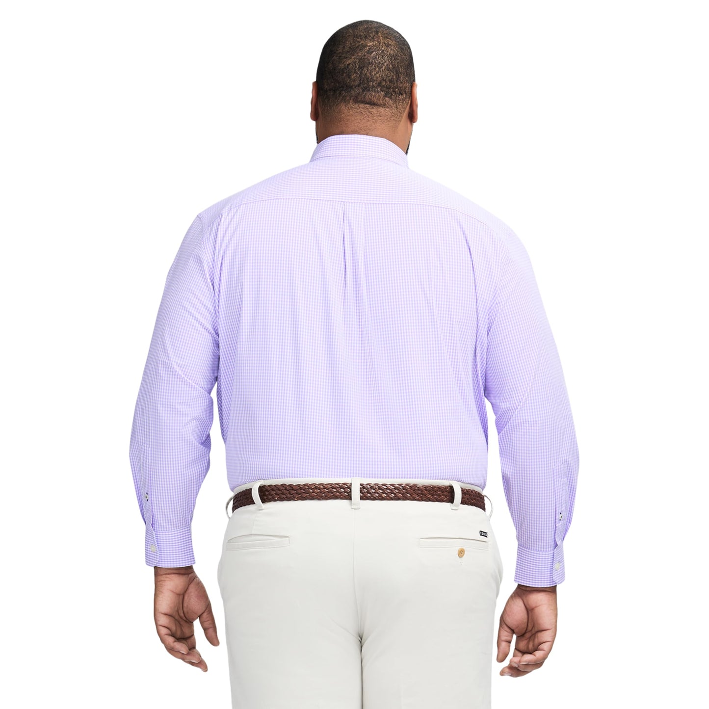 IZOD Men's Big and Tall Performance Comfort Long Sleeve Gingham Button Down Shirt, Sand Verbana
