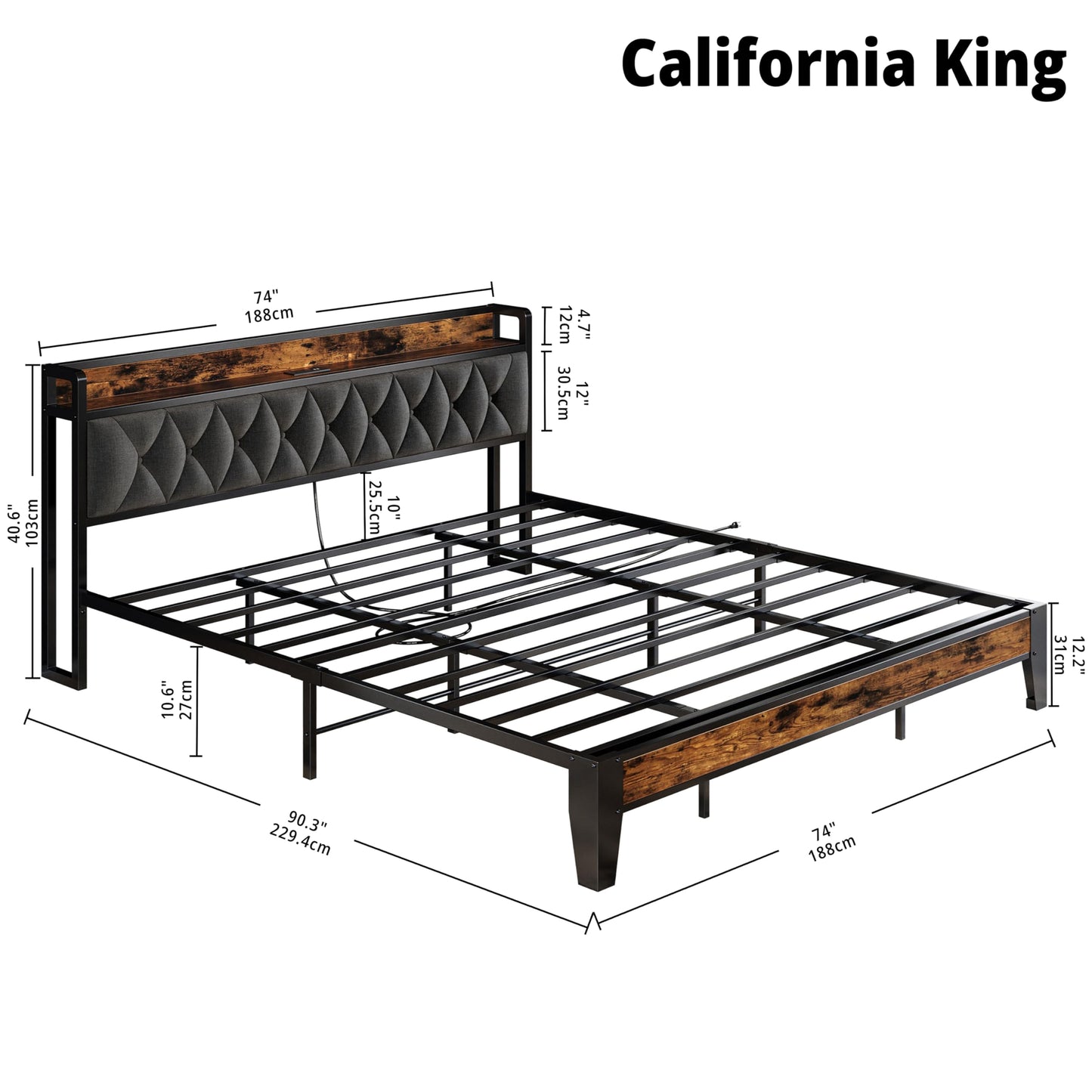 ANCTOR California King Bed Frames, Storage Headboard with Outlets, Easy to Install, Sturdy and Stable, No Noise, No Box Springs Needed - Perfect for a Good Night's Sleep