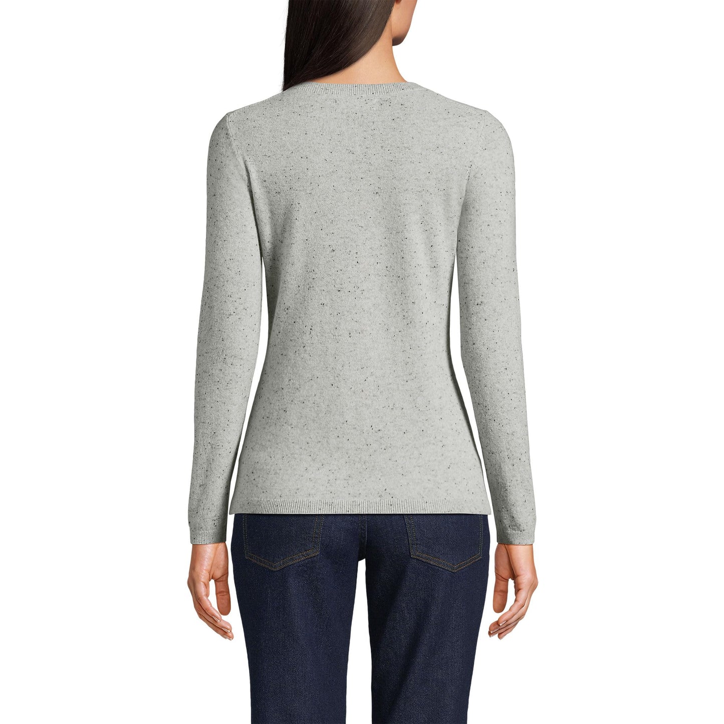 Lands' End Womens Cashmere Sweater Gray/Black Donegal Tall X-Large