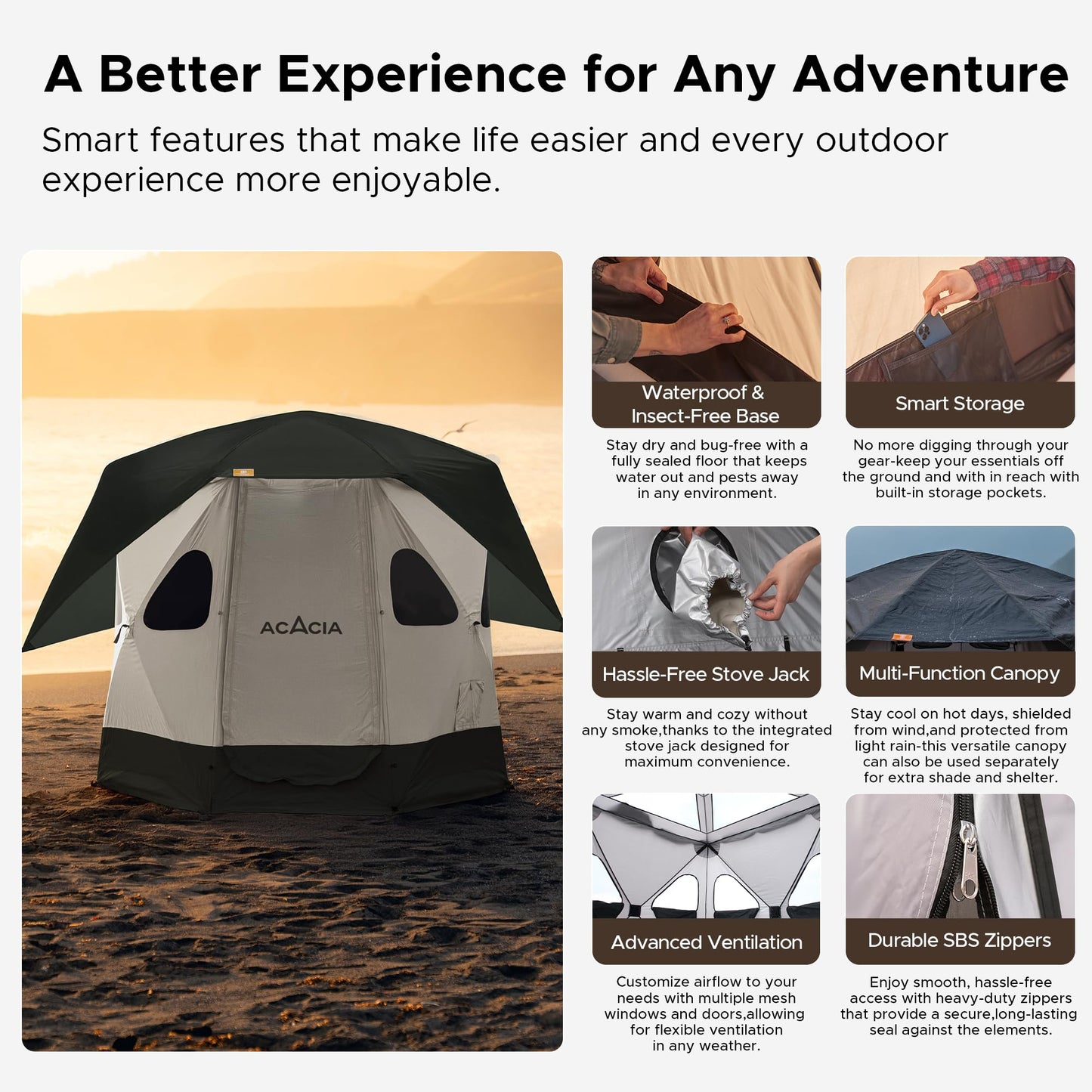 Acacia Camping Tent | 2-3 Person Pop Up Tents for Camping | Lightweight & Durable Beach Tent | Level 7 Wind Resistance, UPF 50+ | Quick Setup for Camping & Backyard, Moonstone