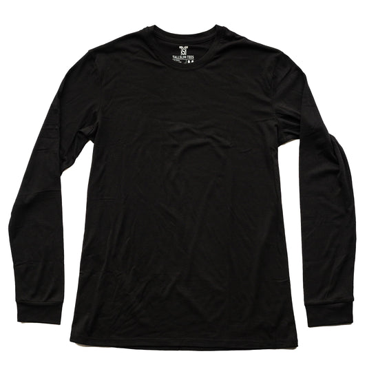 Men's Tall Slim-Fit Long Sleeve Crewneck T-Shirt, Super Soft Poly Blend Long Tee (Tall, Small, Black)