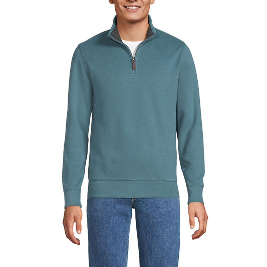 Lands' End Mens Bedford Rib Quarter Zip Sweater Rain Storm Blue Tall Large