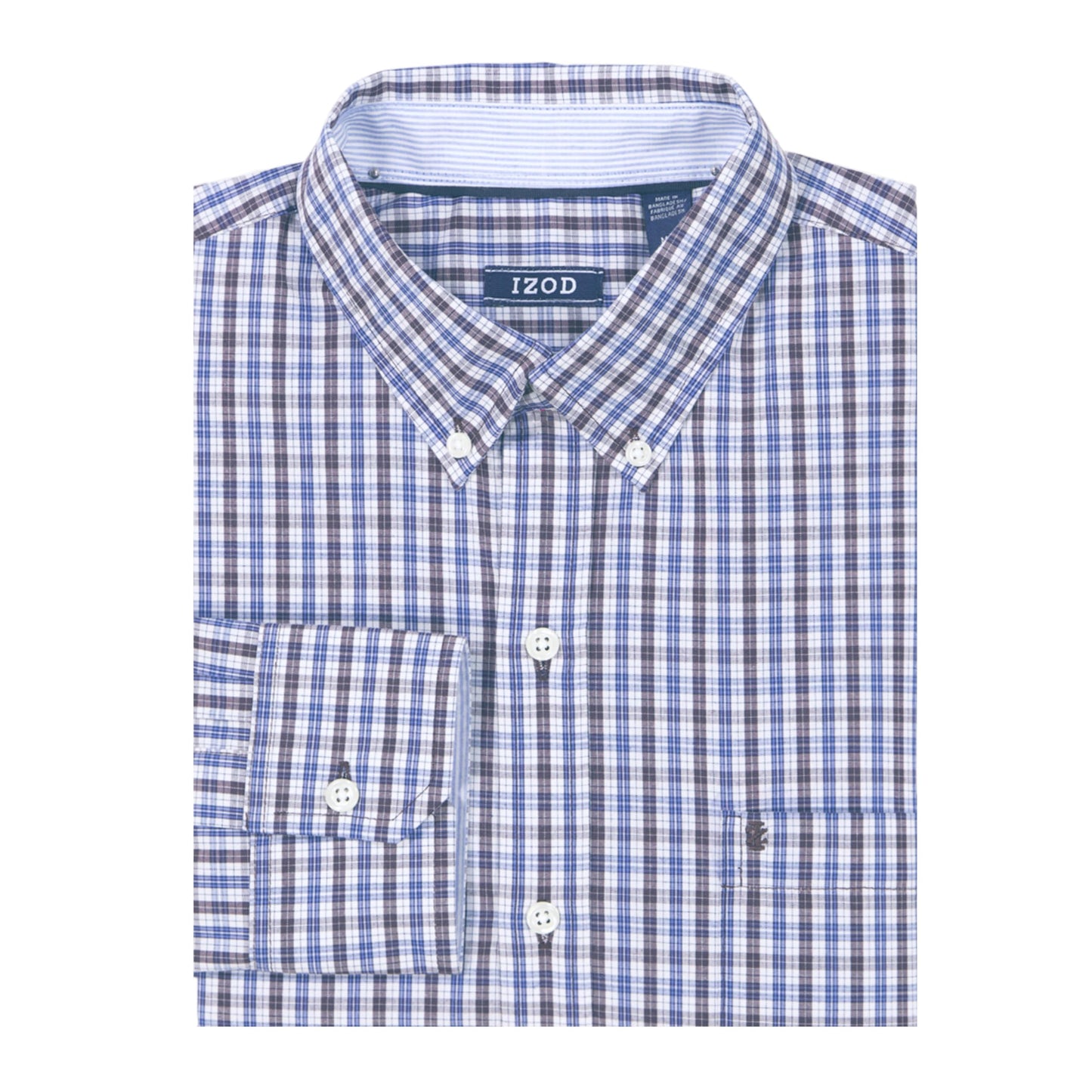 IZOD Men's Big and Tall Performance Comfort Long Sleeve Gingham Button Down Shirt, Plum Perfect Multi Check