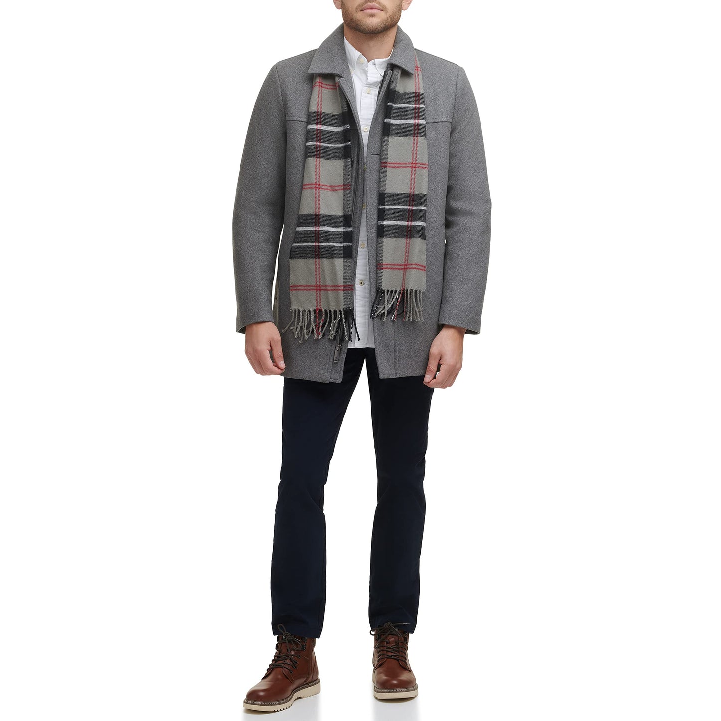 Dockers Men's Weston Wool Blend Coat with Scarf (Regular and Big & Tall), Light Grey, 3X-Large
