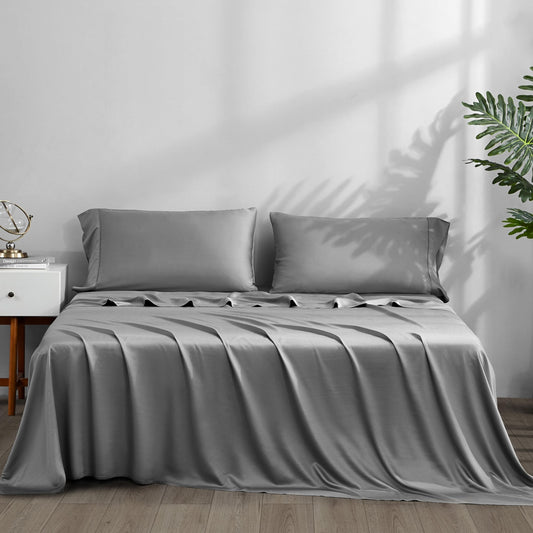 ACCURATEX Cooling Sheets California King Size - Viscose Made from Bamboo, Luxury Cool Silky Sheet Set for Cal King Size Bed, Super Soft Breathable Bed Sheets up to 16 inches Deep Pockect,Grey