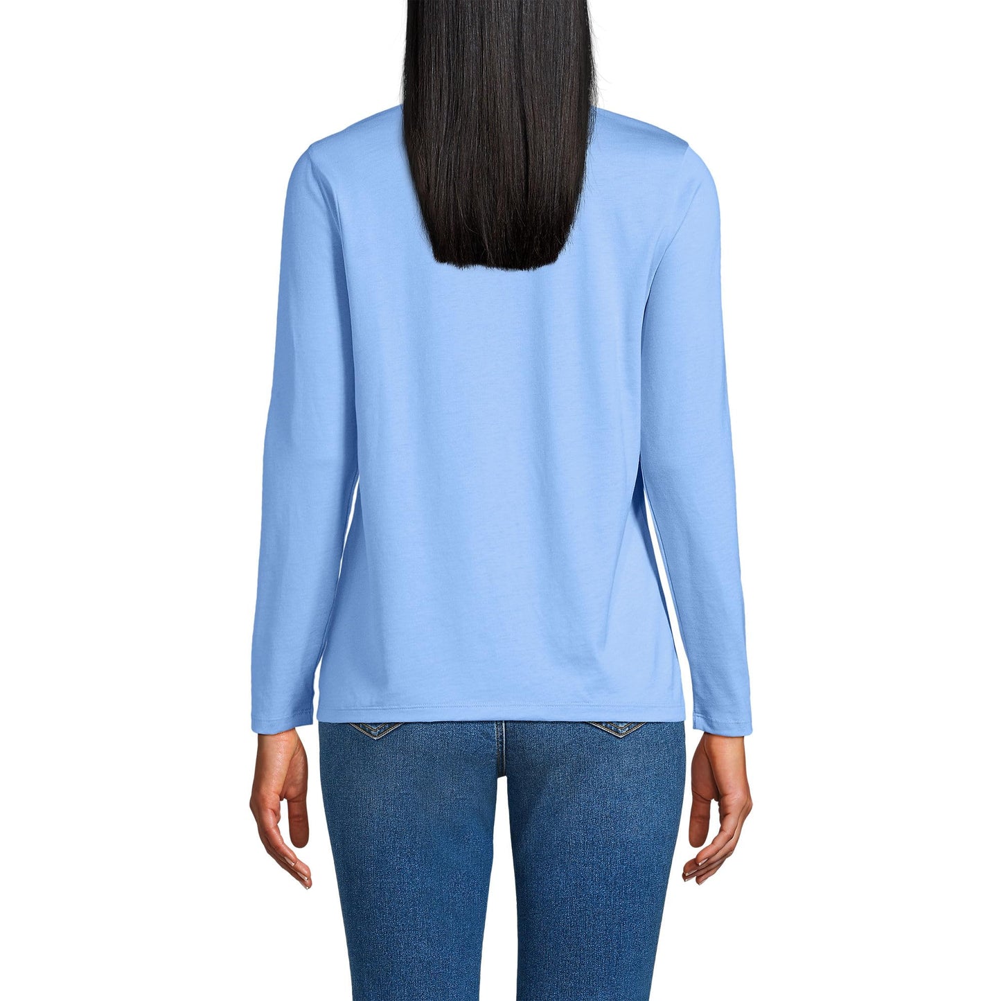 Lands' End Womens Long Sleeve Relaxed Supima Cotton Crew Neck T Shirt Clear Blue Sky Tall Small