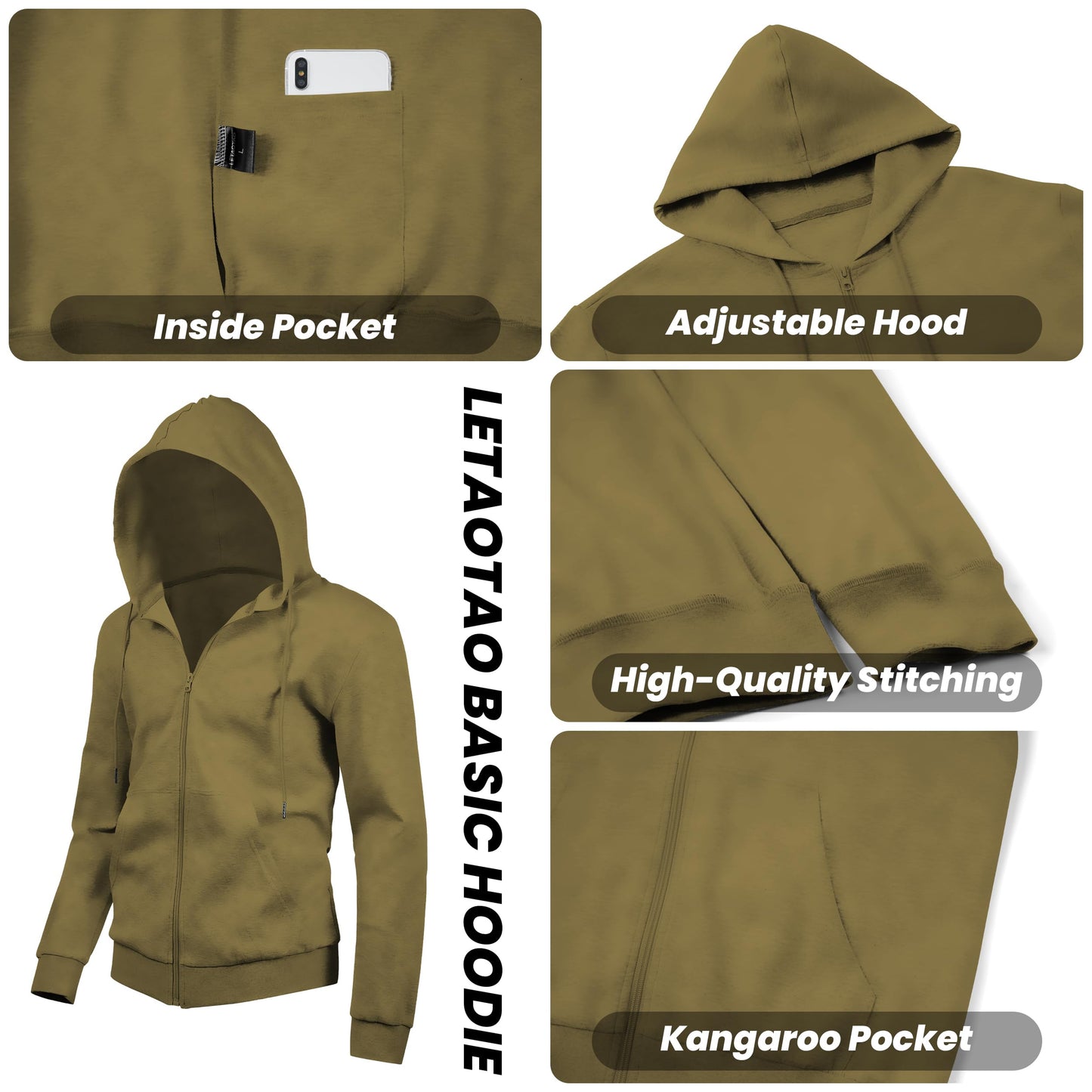 LETAOTAO Lightweight Hoodie Men Zip Up Hooded Sweatshirt Thin Slim Fit Jacket Available in Regular & Tall Sizes(Green,Tall-2XL)