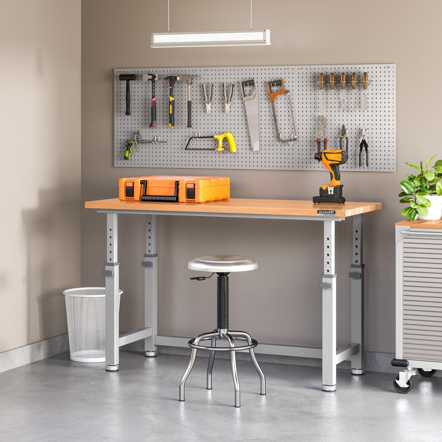 Seville Classics UltraHD Heavy Duty Workbench Table w/Solid Wood Top, 1000 lbs. Weight Capacity Workstation for Garage, Warehouse, Workshop, Granite, 60" W x 24" D x 28.5" to 42" H Desktop