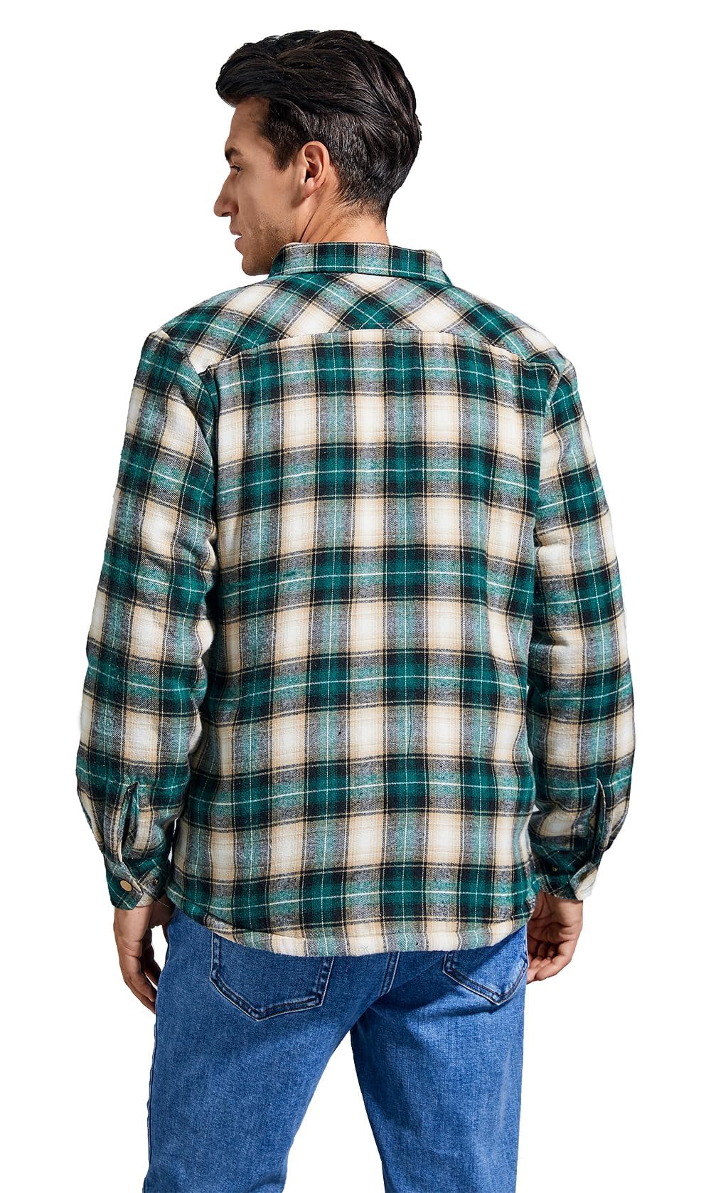 Puwasa Men's Cotton Flannel Shirt Jacket Long Sleeve Fleece Casual Button Down Plaid Jacket Brushed Soft Outdoor Coat with Pocket Green X-Large Tall